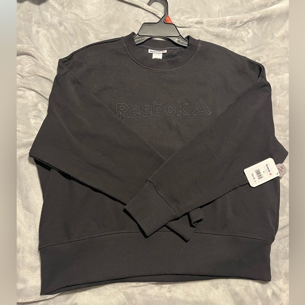 Reebok Black Crewneck Sweater with Ribbed Cuffs